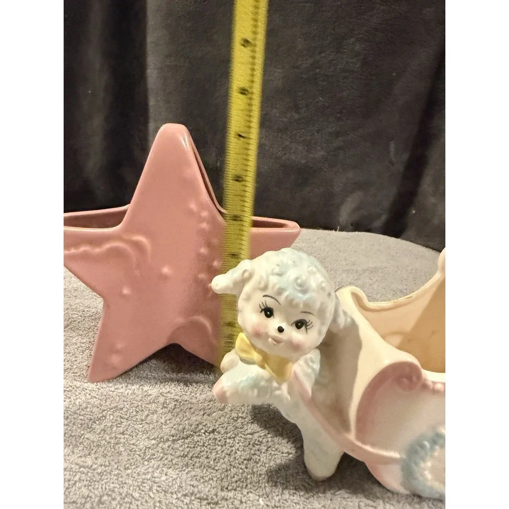 Vintage 1950s Abingdon Pottery Pink Star Vase / Planter & Lamb Baby Buggy Inarco